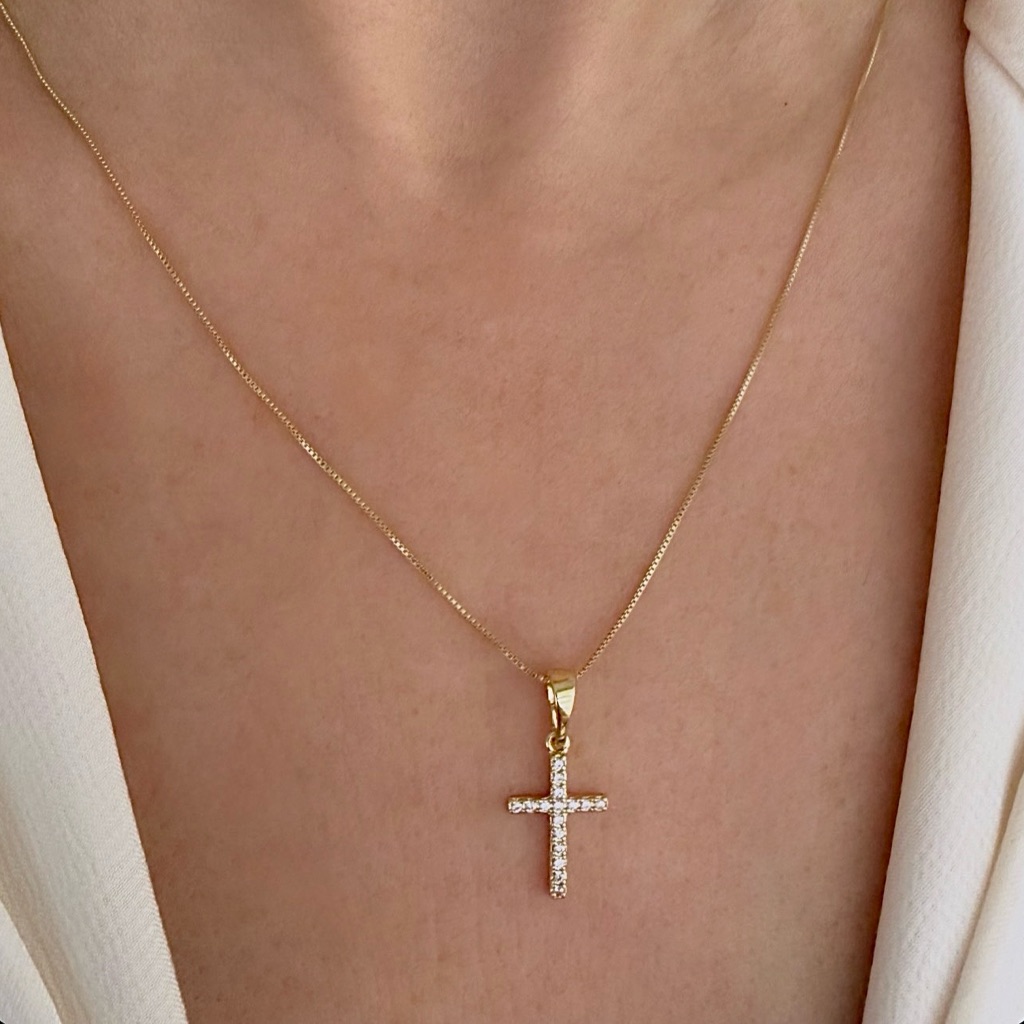 Cross Zirconia Necklace 14k Gold Plated Religious Luxury Jewelry 24$